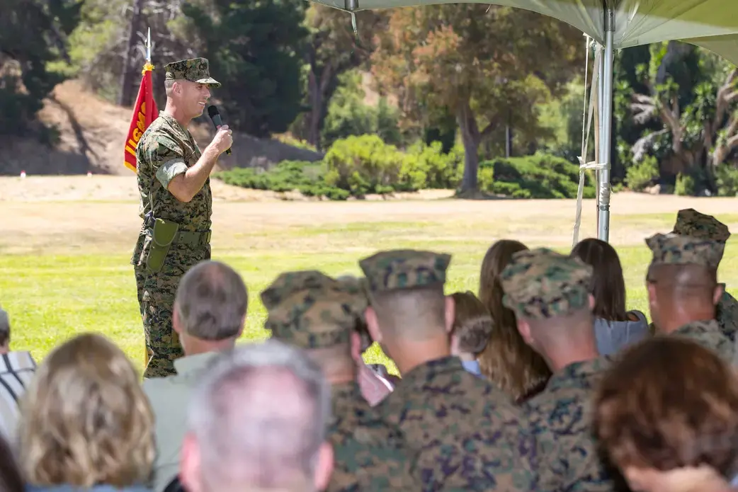 Col. Stephen Keane of the Marines at his change of command ceremony at Camp Pendleton, Calif., in July. Image by Lance Cpl. Drake Nickels / U.S. Marine Corps. United States, 2020. Col. Stephen Keane of the Marines at his change of command ceremony at Camp Pendleton, Calif., in July. Image by Lance Cpl. Drake Nickels / U.S. Marine Corps. United States, 2020.