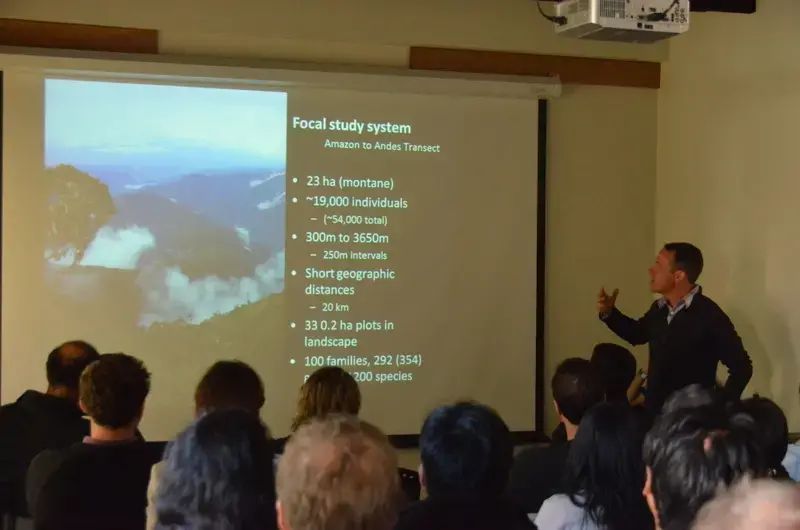 Wake Forest biologist Miles Silman, one of the co-founders of the Andres Group in 2003, delivered the first lecture of the group’s annual meeting. Image by Justin Catanoso. Peru, 2013. Media file: part_4-4.jpg