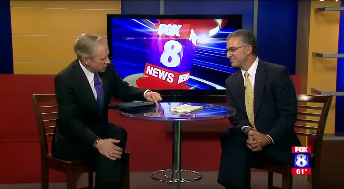 Justin Catanoso with Fox News WGHP's Neill McNeill. Image courtesy of Fox News WGHP. Media file: screen_shot_2015-09-22_at_12.39.54_pm.png