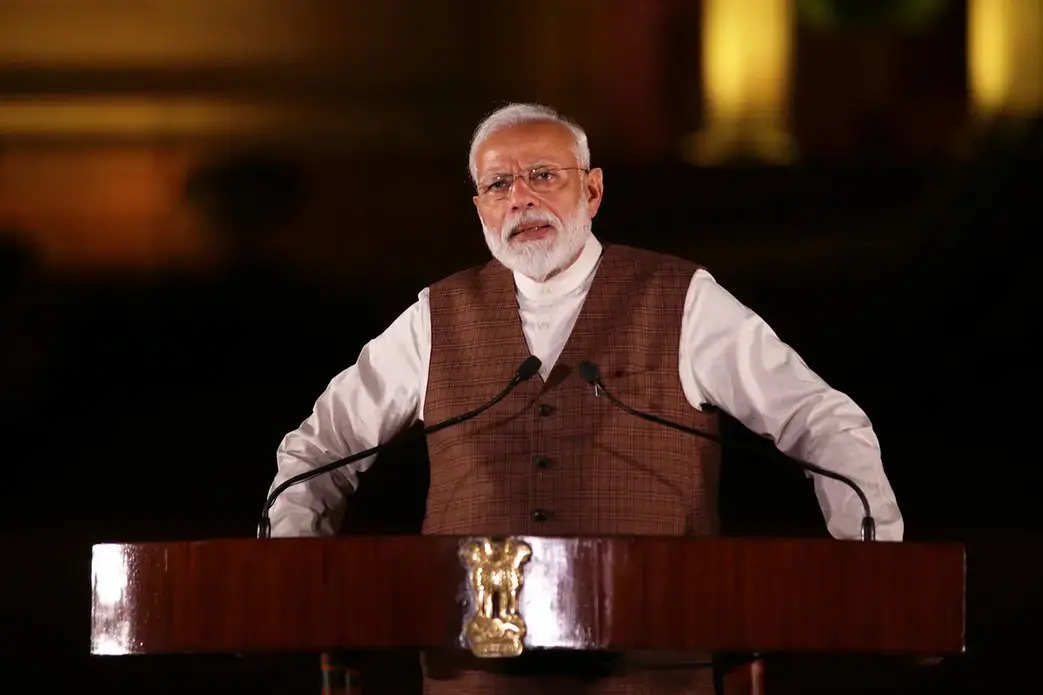 Prime Minister Narendra Modi thanked and promised a better India at Parliament in New Delhi. Image by Madhuram Paliwal / Shutterstock.com. India, 2019.