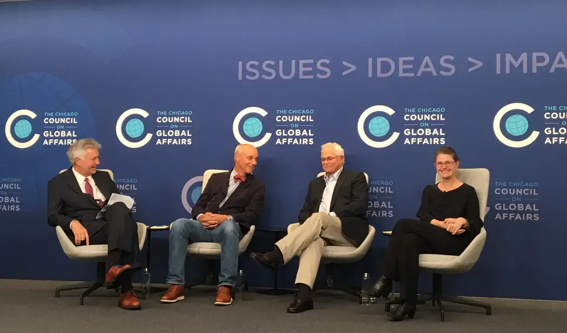 The panelists share a light moment. Image by Mark Schulte. Chicago, 2018.