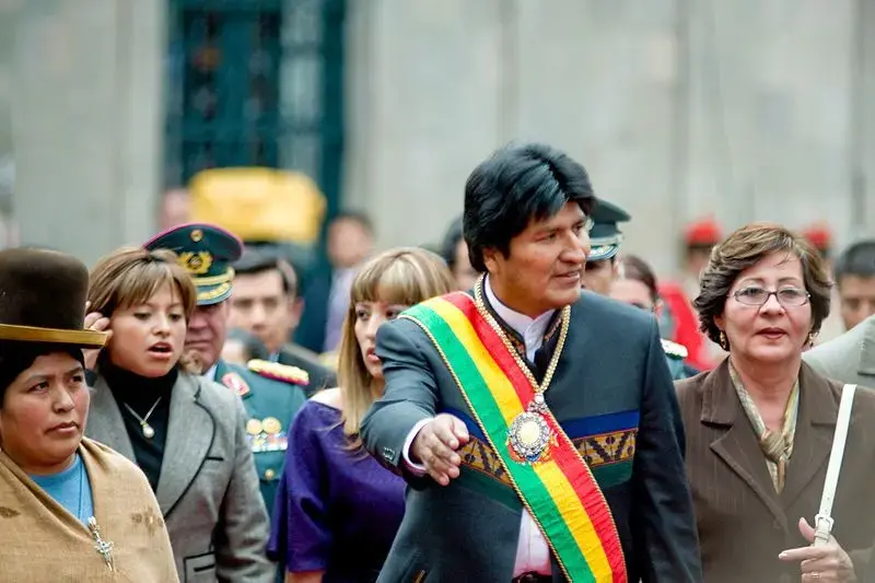 Bolivian President Evo Morales, center. Image courtesy of Joel Alvarez. Bolivia, 2008. Media file: bolivia.jpg