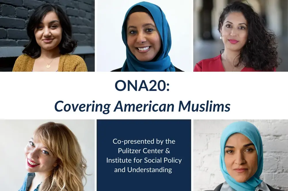 Dalia Mogahed, Seema Yasmin, Kat Coplen, Hind Makki, and Zahra Ahmad will participate in the panel “Covering American Muslims” as part of ONA20 Everywhere, the 21st annual conference of the Online News Association. Graphic by Kayla Edwards. Dalia Mogahed, Seema Yasmin, Kat Coplen, Hind Makki, and Zahra Ahmad will participate in the panel “Covering American Muslims” as part of ONA20 Everywhere, the 21st annual conference of the Online News Association. Graphic by Kayla Edwards.