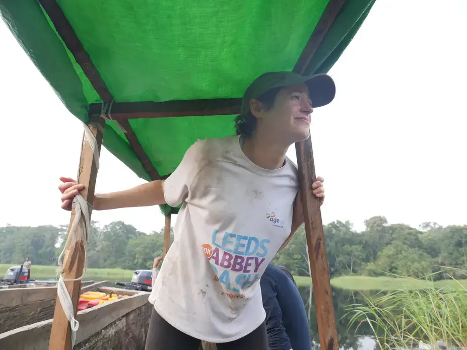Greta Dargie in the Democratic Republic of the Congo on a survey of peatlands there. Image by Daniel Grossman. Democratic Republic of the Congo, 2019. Greta Dargie in the Democratic Republic of the Congo on a survey of peatlands there. Image by Daniel Grossman. Democratic Republic of the Congo, 2019.