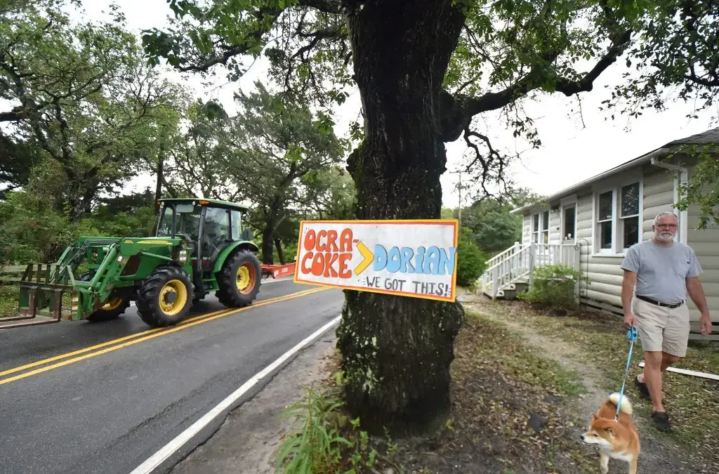 A message of hope now greets all visitors to Ocracoke, which was severely flooded during Hurricane Dorian in 2019. Image by Dylan Ray. United States, undated.