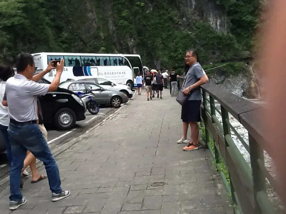 Chinese Mainland tourists at Taiwan's scenic Taroko Gorge in July. China has cut down on tourism to punish Taiwan for its separatist ways, but the ban is far from total, and two million mainlanders are expected to visit Taiwan this year. Image by Richard Bernstein. Taiwan, 2017. Chinese Mainland tourists at Taiwan's scenic Taroko Gorge in July. China has cut down on tourism to punish Taiwan for its separatist ways, but the ban is far from total, and two million mainlanders are expected to visit Taiwan this year. Image by Richard Bernstein. Taiwan, 2017.