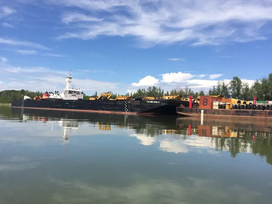 An NTCL barge and tug on the Mackenzie River. Image by Brian Castner. Canada's Northwest Territories, 2016. An NTCL barge and tug on the Mackenzie River. Image by Brian Castner. Canada's Northwest Territories, 2016.