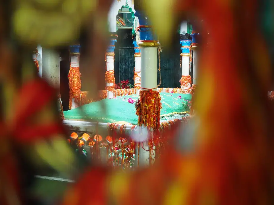 Looking through the jaali at the Matka Peer dargah in Delhi. Image by Nikhil Mandalaparthy. India, 2019.