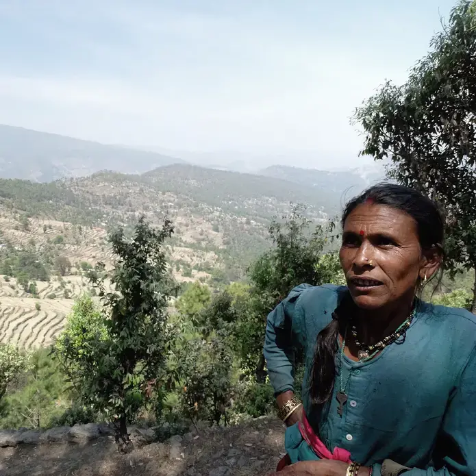 Shanti Devi manages a small farm near Almora, Uttarakhand largely by herself — similar to many women across the hills. Image by Esha Chhabra. India, 2017.