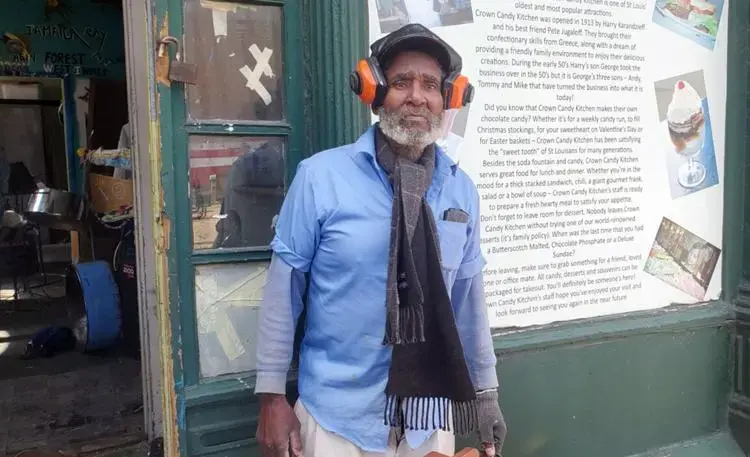 Jamaica Ray is well known as the man who plays steel drums in front of the iconic century-old Crown Candy Kitchen. Image by Sylvester Brown Jr. United States, 2020. Jamaica Ray is well known as the man who plays steel drums in front of the iconic century-old Crown Candy Kitchen. Image by Sylvester Brown Jr. United States, 2020.
