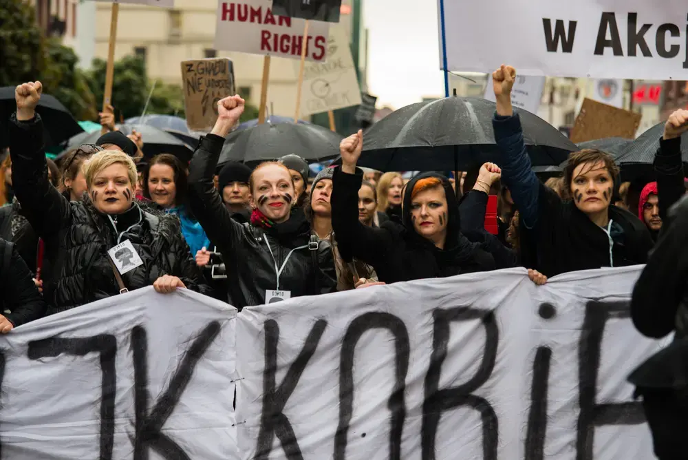 Women protest against anti-abortion laws in the Polish government. Image by Trybex / Shutterstock. Poland, 2016. Women protest against anti-abortion laws in the Polish government. Image by Trybex / Shutterstock. Poland, 2016.