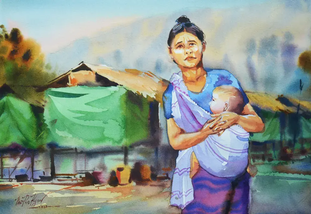 Conflict in Myanmar’s Rakhine State has uprooted some 227,000 people since late 2018. Aid access is restricted in many areas. Illustration by Thu Ra Kyaw / TNH. Conflict in Myanmar’s Rakhine State has uprooted some 227,000 people since late 2018. Aid access is restricted in many areas. Illustration by Thu Ra Kyaw / TNH.