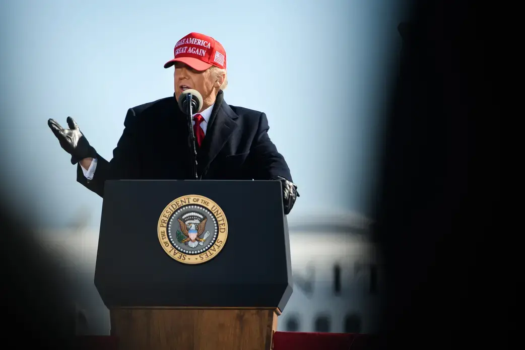 President Donald Trump gives a speech. Image by Stratos Brilakis / Shutterstock. United States, 2020. President Donald Trump gives a speech. Image by Stratos Brilakis / Shutterstock. United States, 2020.