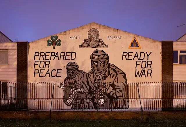A mural in Belfast. Image by Devon Smith. Northern Ireland, 2013. Media file: ready_for_peace_prepared_for_war.jpg