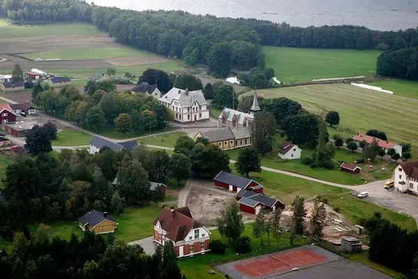 An aerial view of Bastøy Prison Island provides a glimpse of the self-sustaining community's focus on environmental ethics and human ecology. Image by Britton Nagy. Norway, 2014. Media file: unusual-prison-11.jpg