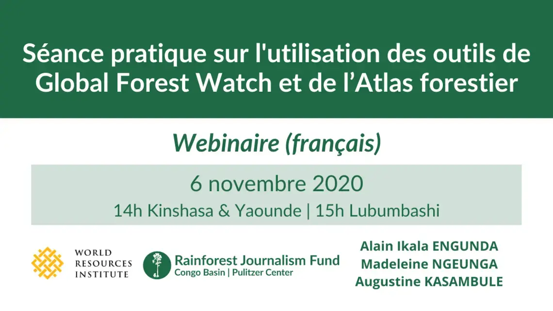 The webinar on November 6 was a practical session on how to effectively use Global Forest Watch and Forest Atlas resources for investigative journalists in the Congo Basin. The webinar on November 6 was a practical session on how to effectively use Global Forest Watch and Forest Atlas resources for investigative journalists in the Congo Basin.