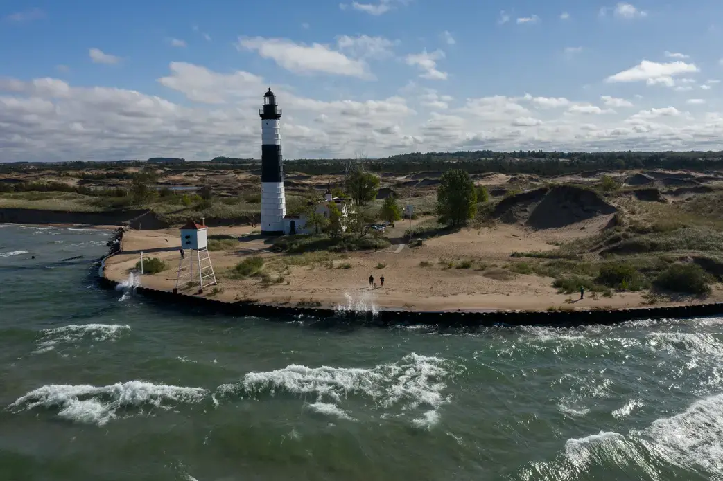 A new seawall protects the Big Sable Point Lighthouse at Ludington State Park in Ludington, Michigan, on Sept. 30, 2020. Image by Zbigniew Bzdak/Chicago Tribune. United States, 2020. A new seawall protects the Big Sable Point Lighthouse at Ludington State Park in Ludington, Michigan, on Sept. 30, 2020. Image by Zbigniew Bzdak/Chicago Tribune. United States, 2020.
