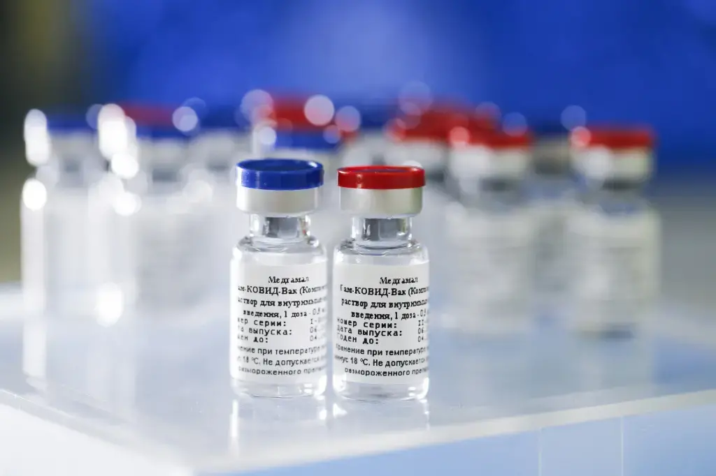 Vials of the Sputnik V vaccine. Image courtesy of The Gamaleya Center. Russia, 2020. Vials of the Sputnik V vaccine. Image courtesy of The Gamaleya Center. Russia, 2020.
