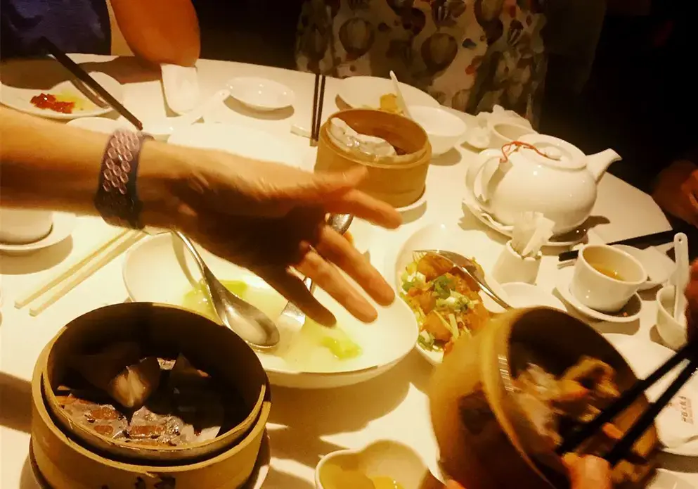 A dim sum feast in the San Want Hotel, one of the many dining and drinking options in the Da'an district. Image by Melissa McCart / Pittsburgh Post-Gazette. Taiwan, 2018.