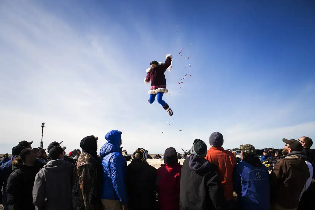 The traditional blanket toss at the annual whaling feast in Point Hope, Alaska on June 16, 2015.
