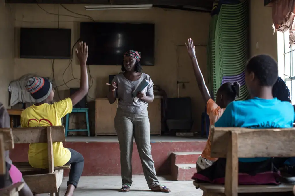 19 October. Winnie Achieng’ at the One Development Centre leading a discussion during a Girls on the Move session. Image by Sarah Waiswa/The Everyday Projects. Kenya, 2020. 19 October. Winnie Achieng’ at the One Development Centre leading a discussion during a Girls on the Move session. Image by Sarah Waiswa/The Everyday Projects. Kenya, 2020.