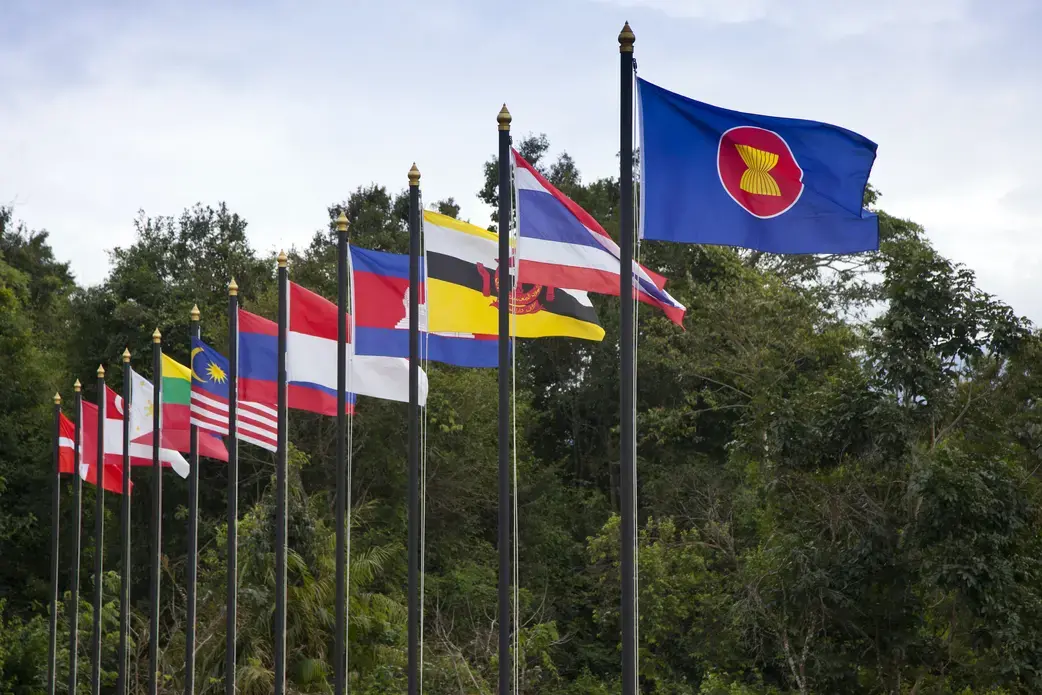 Flags of ASEAN countries. Image by Tawin Mukdharakosa / Shutterstock. Undated. Flags of ASEAN countries. Image by Tawin Mukdharakosa / Shutterstock. Undated.