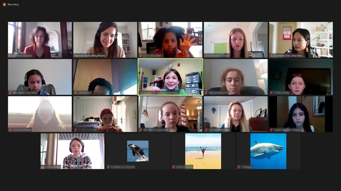Screenshot of a Zoom meeting between students and journalist Corinne Chin.