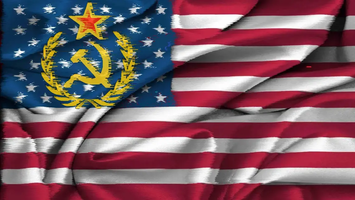 New Project.jpg A Soviet Union symbol atop the American flag.