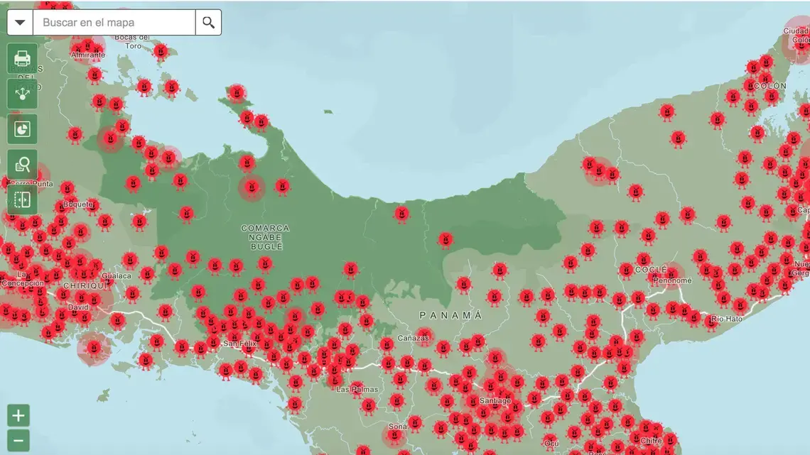 Image of map of Panama with daily reported COVID-19 cases.