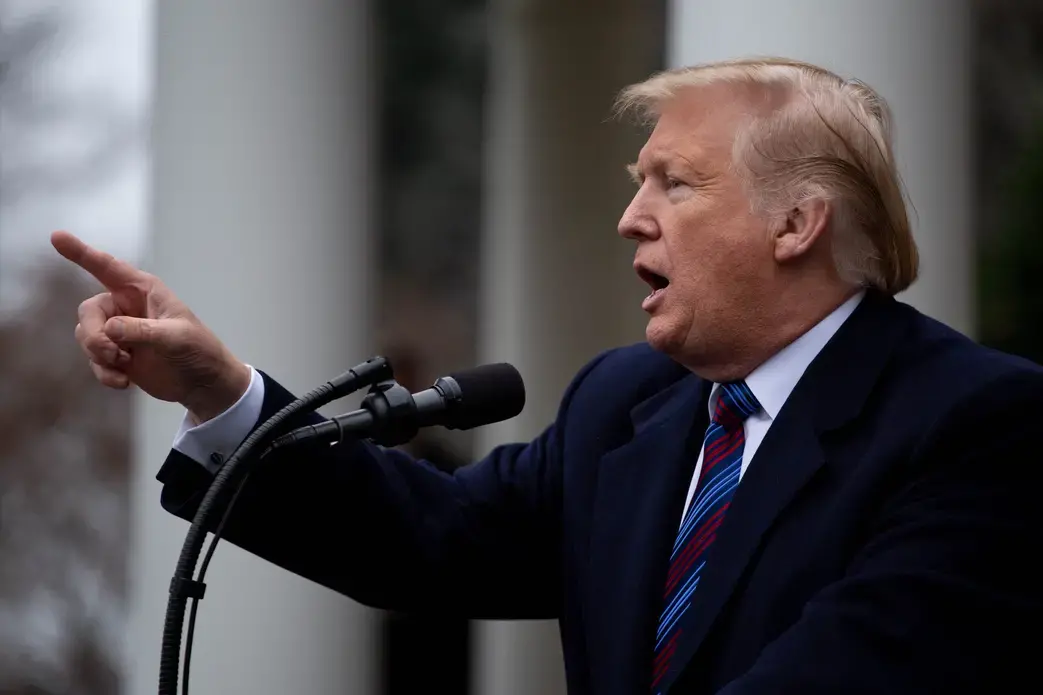shutterstock_1276349383.jpg President Donald Trump speaks to the media in the Rose Garden at the White House.