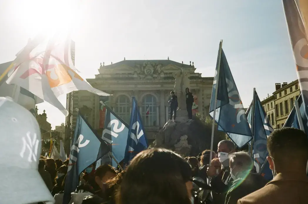 Students protest across France in January 2021.
