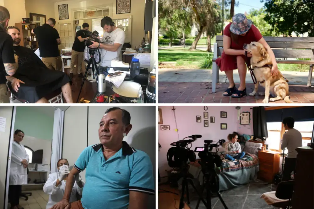 A collage of four photos from Reporting Fellow projects.