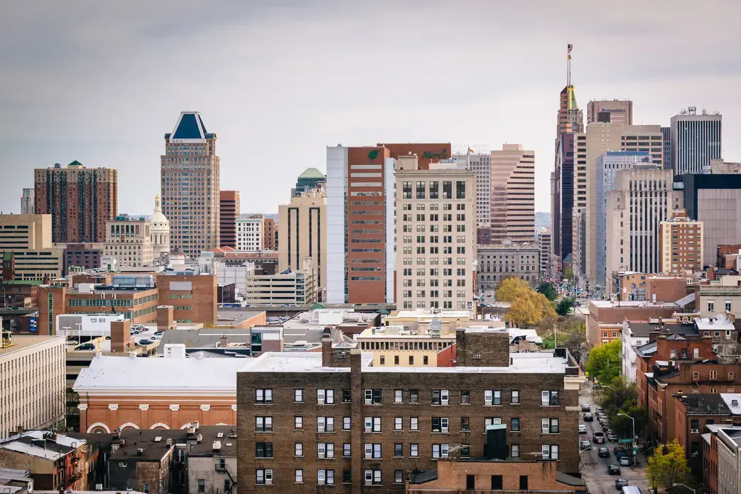 View of buildings in downtown Baltimore, Maryland.