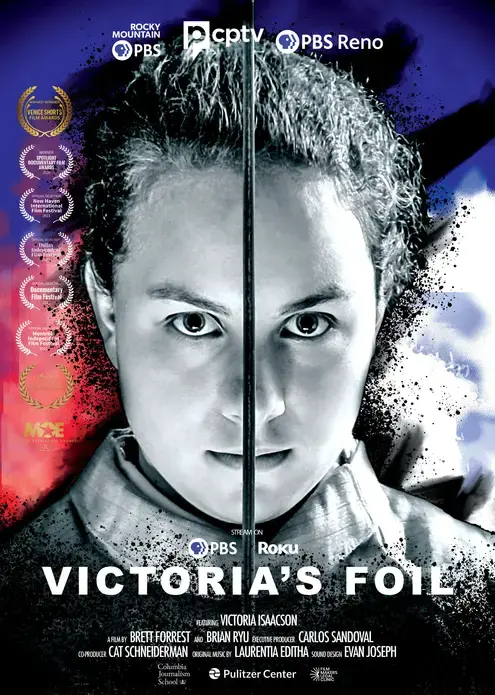 unnamed.jpeg Poster for Victoria's Foil with portrait of Victoria in fencing attire.