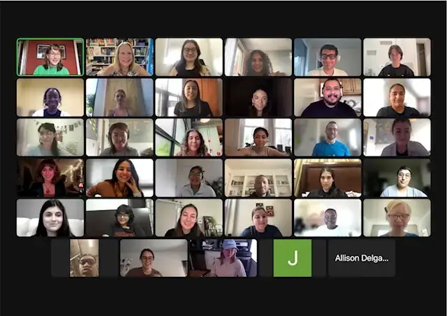 Students and facilitators smile zoom into virtual orientation.