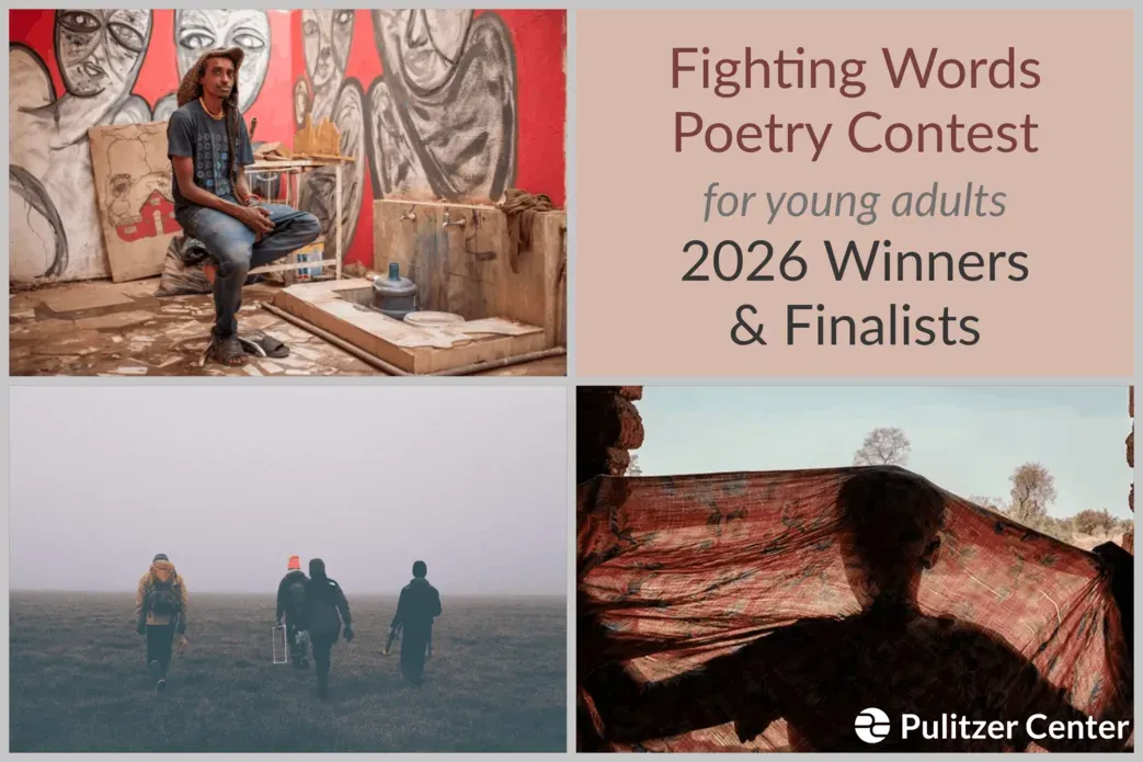 Decorative graphic featuring photography from reporting to which winning poets responded.