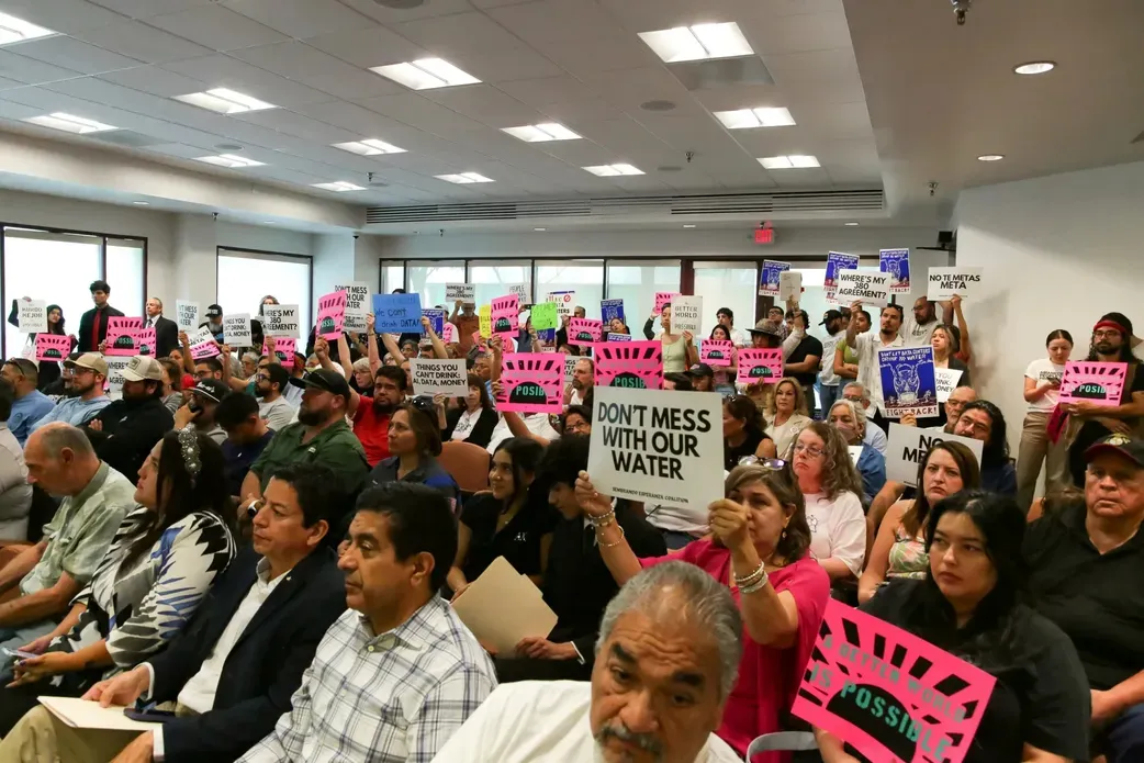 El Paso constituents gather to protest a local tax agreement with Meta’s controversial new data center development at a contentious El Paso City Council Meeting