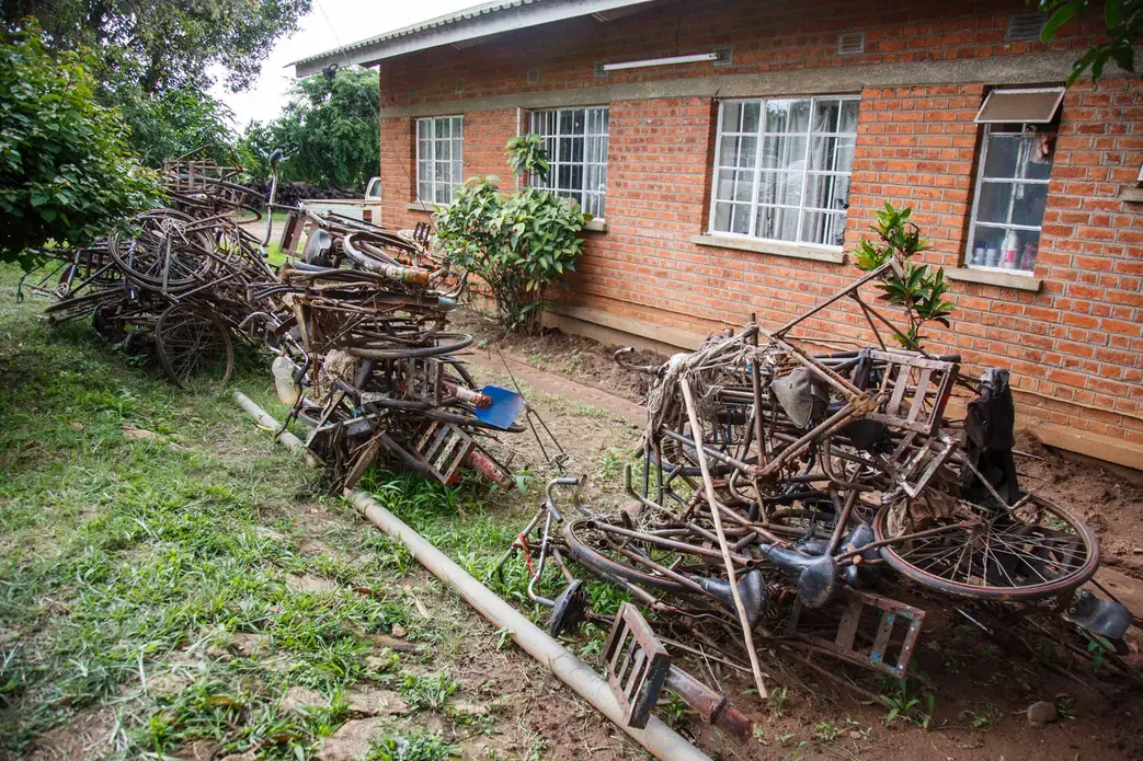 Confiscated bikes at the the Department of Forestry. The fight against illegal charcoal is difficult and tedious. Image by Nathalie Bertrams. Malawi, 2017.