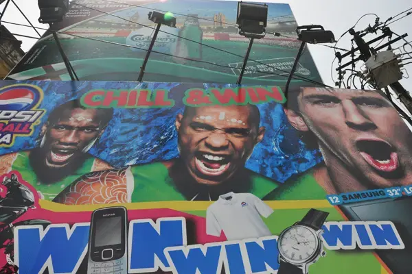 Cold drinks and instant food products have launched a massive ad campaign for the World Cup in bigger cities like Kathmandu. Media file: 6a00d834520a2e69e20133f0358241970b-800wi.jpg