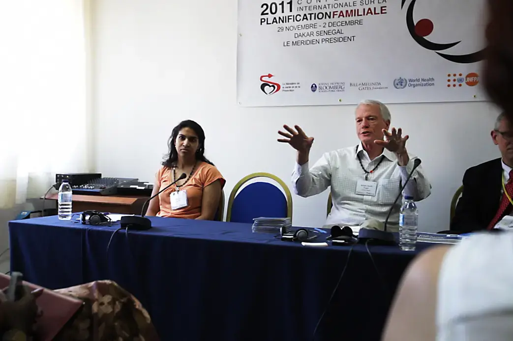 Bill Finger discusses data in a press briefing at the International Family Planning Conference. Image by Jake Naughton. Senegal, 2011. Media file: Data-image.jpg