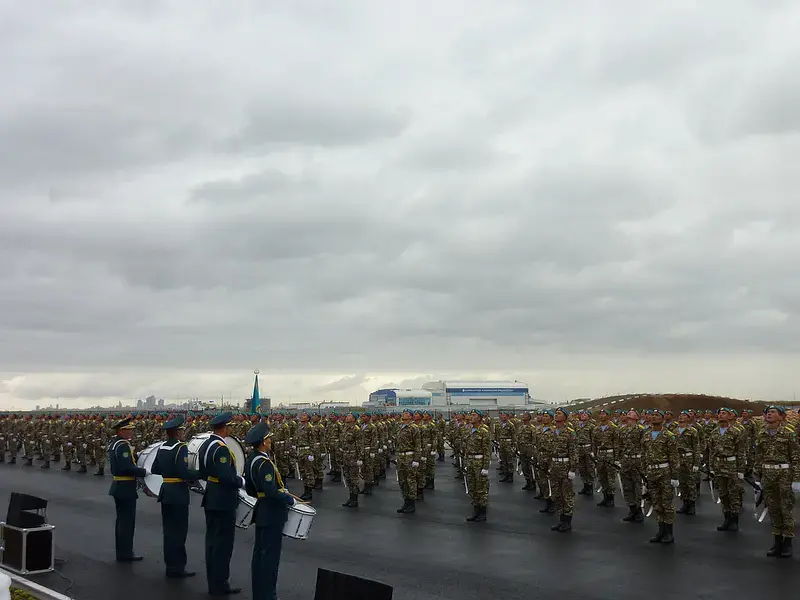 A Kazakhstan military band performs at KADEX. Image by Joshua Kucera. Kazakhstan, 2012. Media file: KAZAKHSTAN_KADEX_005.jpg