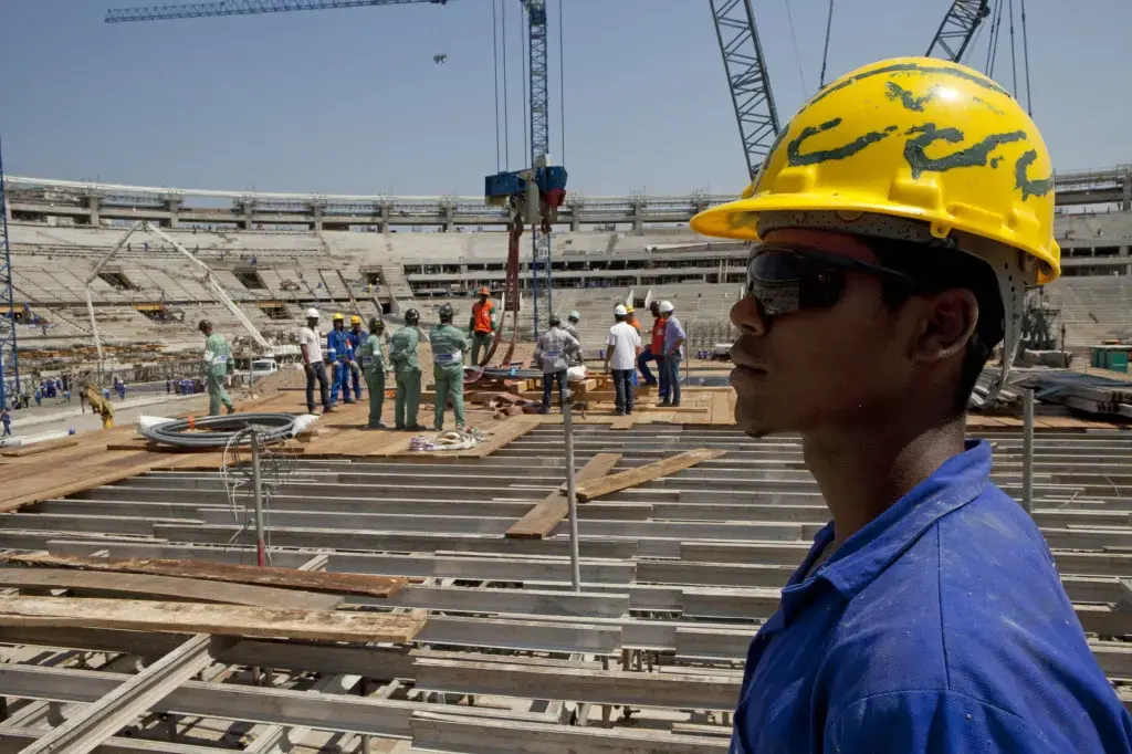 The Maracan Stadium in Rio is under renovation in preparation for the 2014 World Cup and the 2016 Olympics. This public works project is creating many jobs. It was originally opened in 1950 for the World Cup. Image by Melanie Stetson Freeman. Brazil, 2012 Media file: Rio_growth.jpg