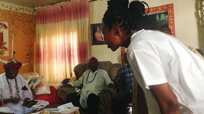 Oge Maduagwu travels around the south-east to meet traditional leaders to change their views. Image by Adaobi Tricia Nwaubani. Nigeria, 2020. Oge Maduagwu travels around the south-east to meet traditional leaders to change their views. Image by Adaobi Tricia Nwaubani. Nigeria, 2020.