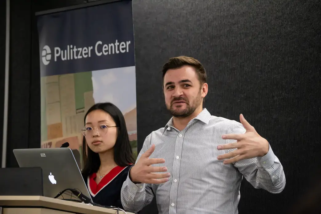 Yuhong Pang and Robert Tokanel of Columbia University discuss their documentary film on an intersex refugee from Zimbabwe. Image by Nora Moraga-Lewy. United States, 2019.