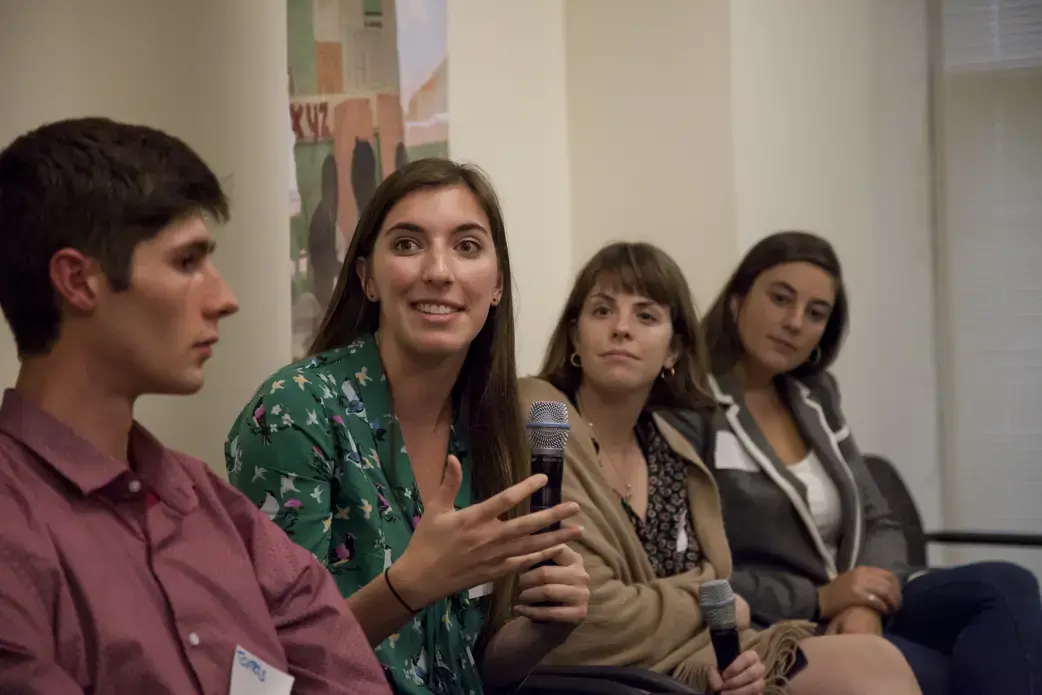 Tomas Woodall Posada (Forsyth Technical Community College), Kiley Price (Wake Forest University), Meg Vatterot (University of Missouri), and Jacqueline Flynn (Texas Christian University) present on climate change and the environment. Image by Jin Ding. United States, 2018.