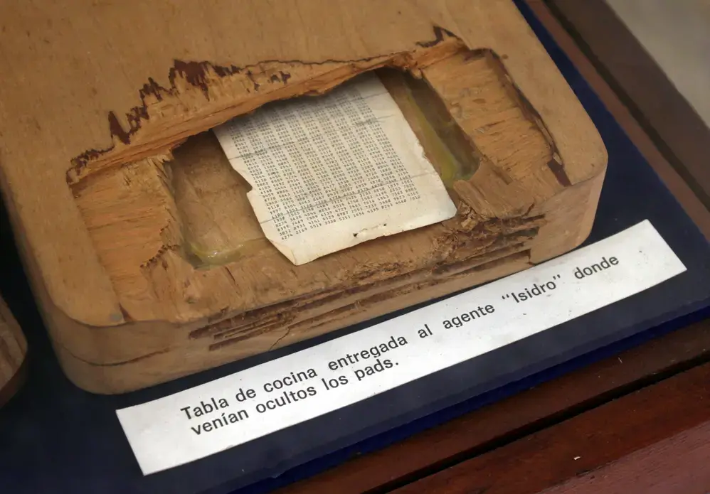 Cuban officials see U.S. democracy programs as covert operations reminiscent of '60s-style espionage. Pictured is a Havana museum piece: A cutting board that U.S. operatives used to hide secret messages to their collaborators in Cuba. Image by Tracey Eaton. Cuba, 2010 image