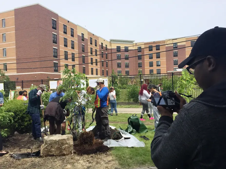 Free Spirit Media students Malachi Glenn-Johnson and Alexus Loving filmed the events of the day at SAIC's Day of Action. Image by Evey Wilson. United States, 2019.