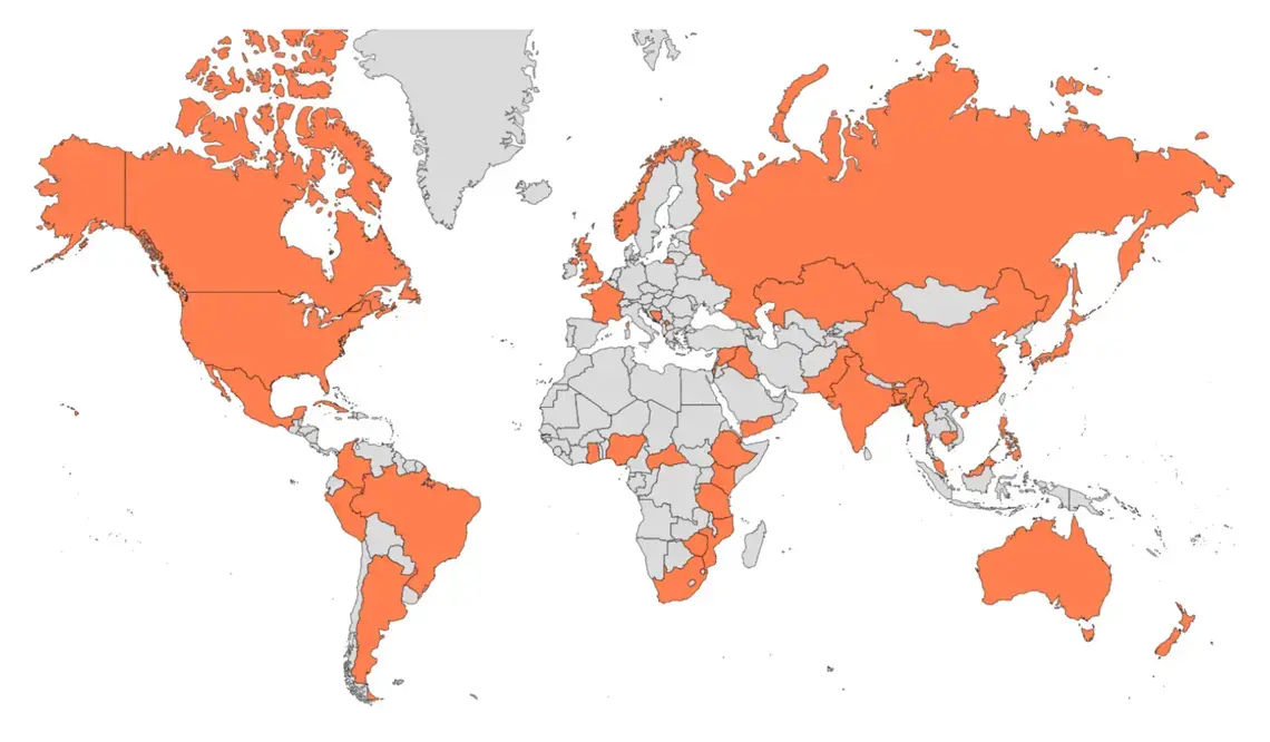 Countries the Pulitzer Center reported from in the first half of 2018. Image by Jin Ding. 