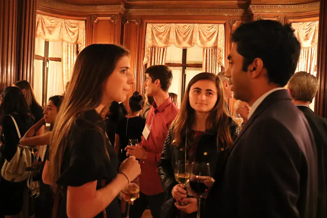 Student fellows Kiley Price, Meg Vatterott, and Rohan Naik at the Cosmos Club. Image by Karena Phan. United States, 2018.