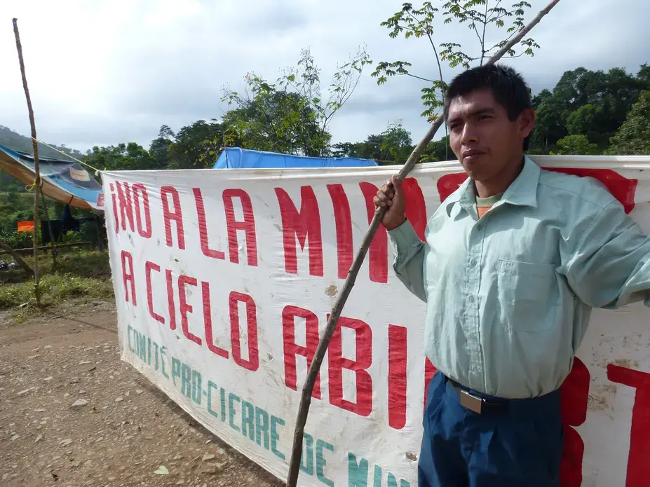 A Ngobe activist protests against a Canadian mining company in Nueva Lucha, Panama, where indigenous people see the mining industry as a threat to their way of life. Image by Mellissa Fung. Panama, 2012. Media file: ngobe from nueva lucha at protest-2.jpg